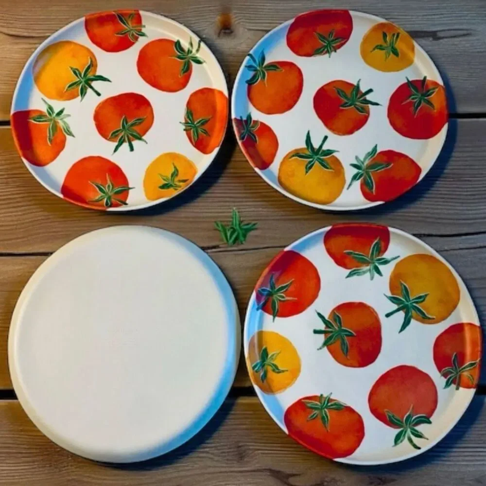 NWT Gorgeous Rachel Ashwell The Farmhouse 4 Set Melamine Tomatoes Salad Plates